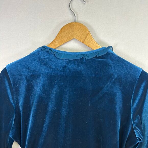 Woman's Velvet Teal Semi Wrap Shirt -Size Medium Y2K Vintage Whimsygoth - Picture 9 of 11